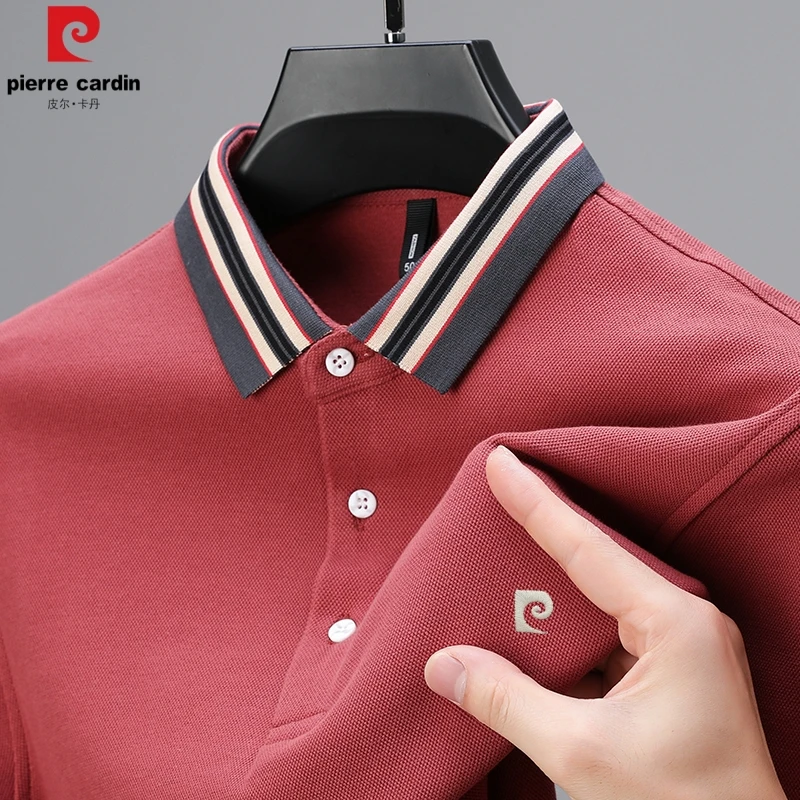 皮尔卡丹长袖POLO衫春秋男装100%纯棉翻领男士宽松休闲打底衫t恤