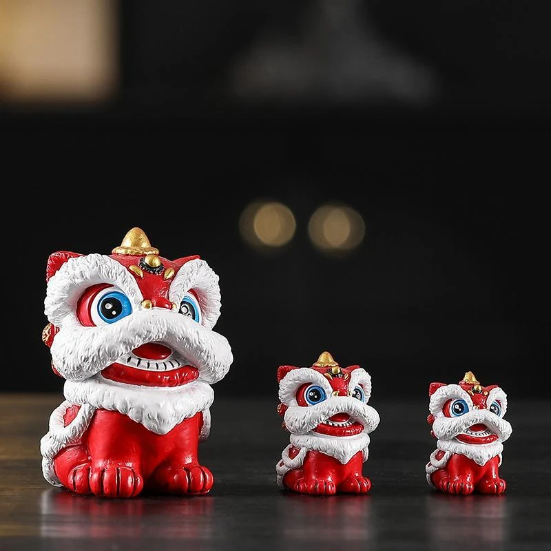 中式国潮故宫文创青砂石舞狮醒狮吉祥物客厅茶桌面茶宠装饰品摆件