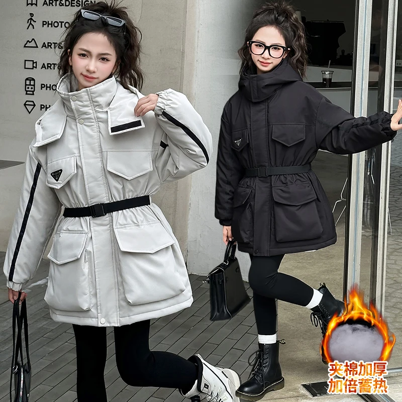 女童冬季棉服2024新款6-12岁15岁中大儿童洋气夹棉加厚派克服外套