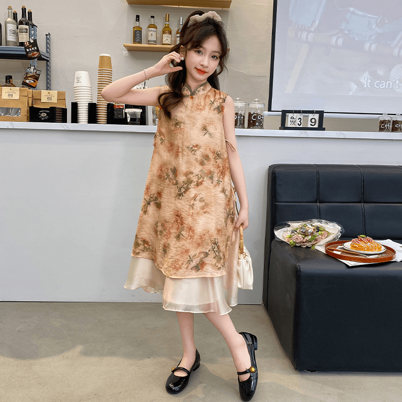 女童夏季旗袍裙2024新款6-12岁15岁中大童气质国风时尚复古连衣裙