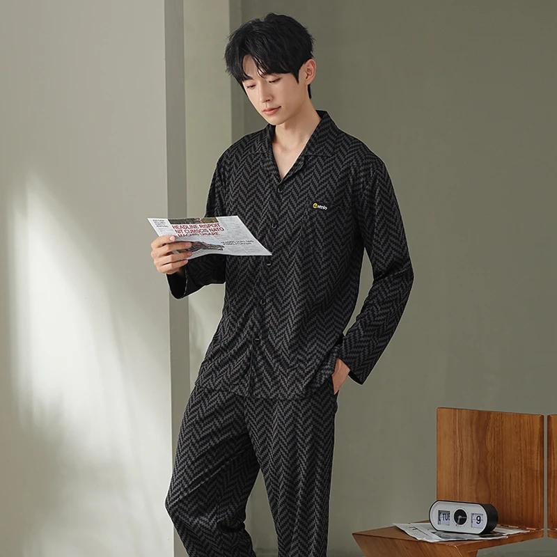 【高档家居服】2024新款男士大码春秋季宽松开衫长袖长裤睡衣男套装