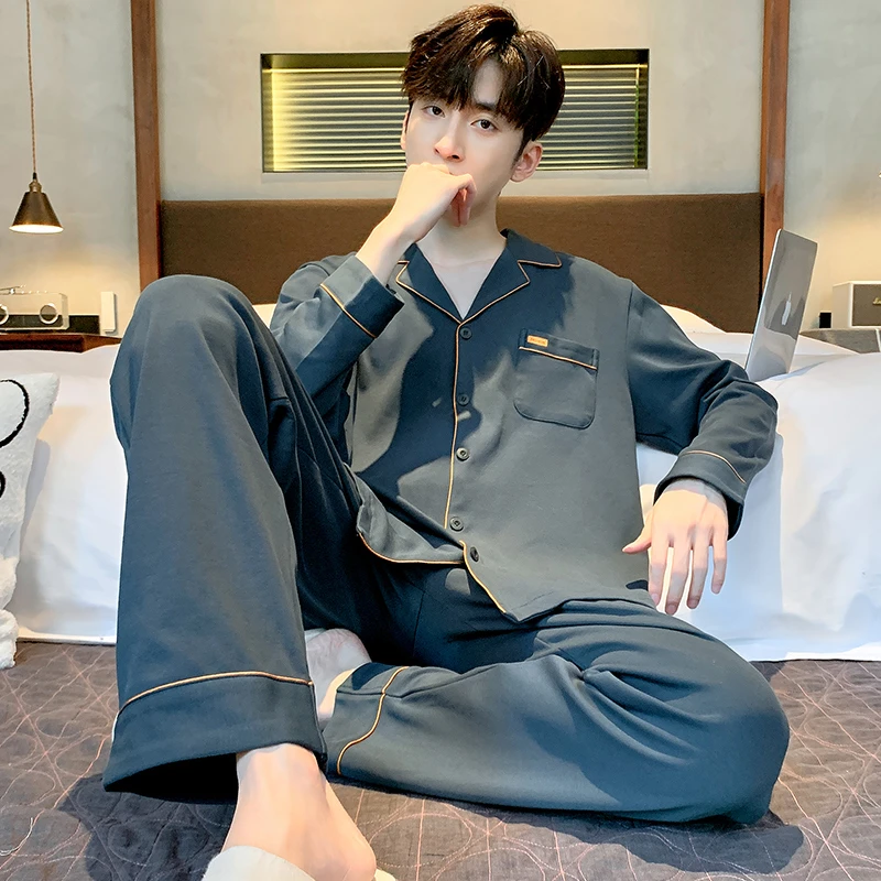 【高档家居服】2023新款男士睡衣大码长袖长裤春秋季可穿开衫套装