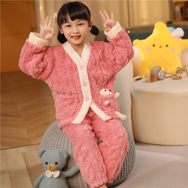 【新疆西藏包邮】新款男童女童秋冬洋气宝宝冬季卡通法兰绒睡衣套装