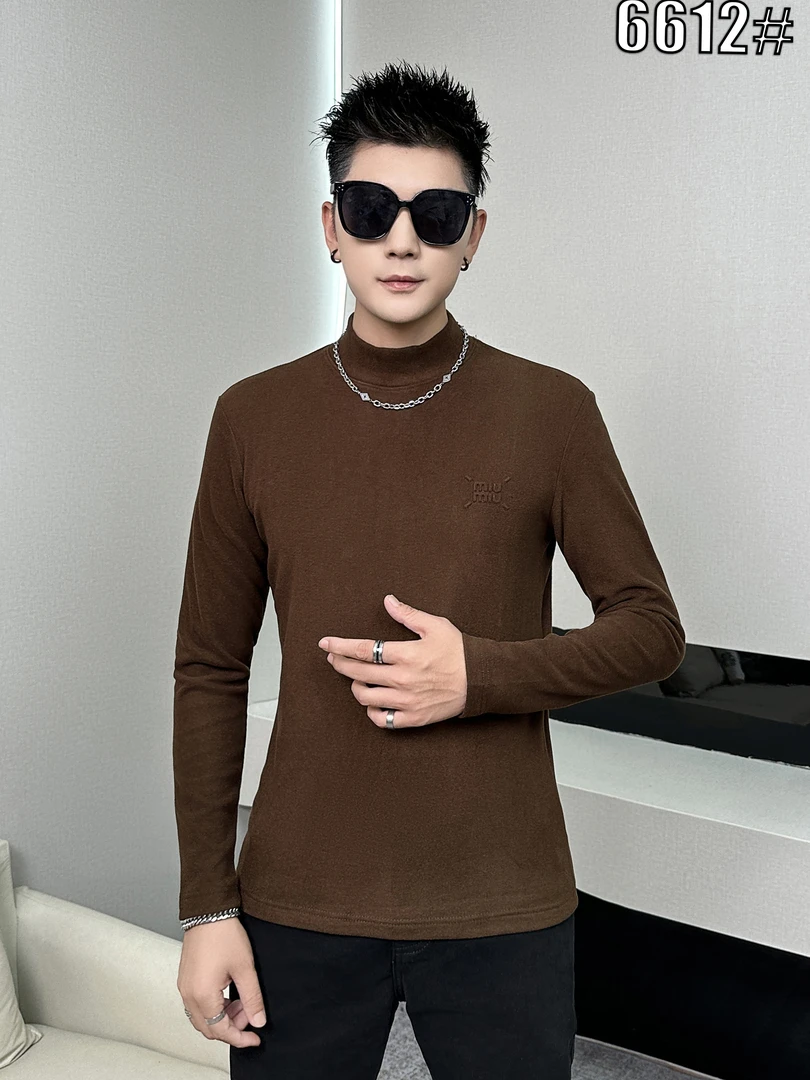 男士秋冬双面绒针织保暖简约长袖内搭时尚加绒打底衫6612