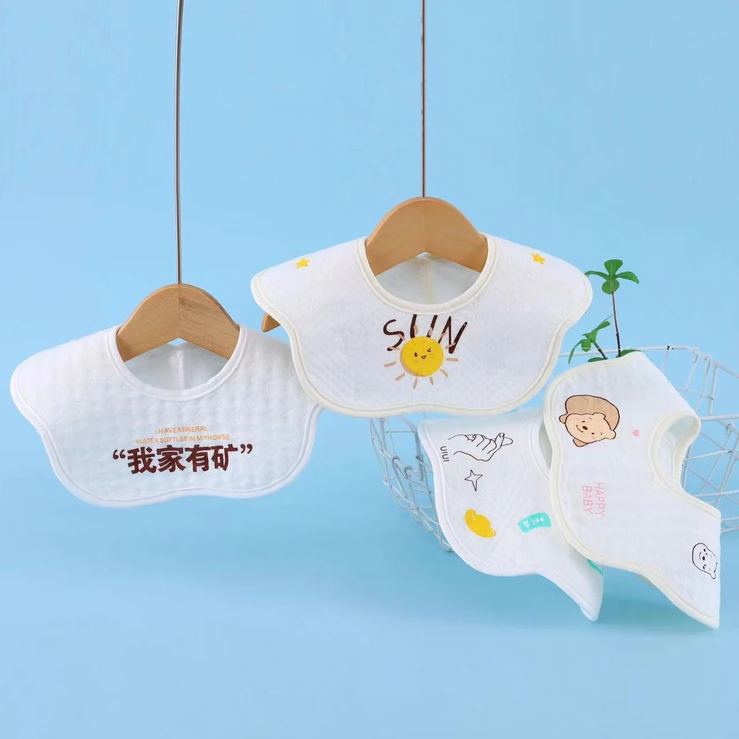 新生儿宝宝纯棉超强吸水防水围嘴360°旋转花朵形状宝宝围嘴口水巾