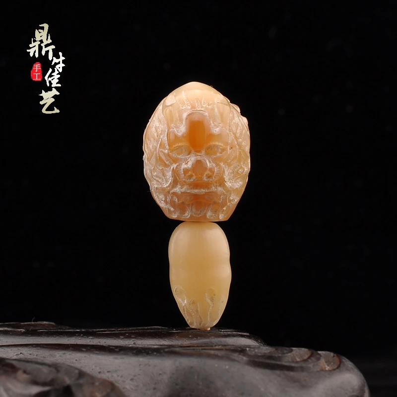 天然白牦牛角雕刻龙头手工三通佛塔文玩佛珠DIY星月菩提金刚配件