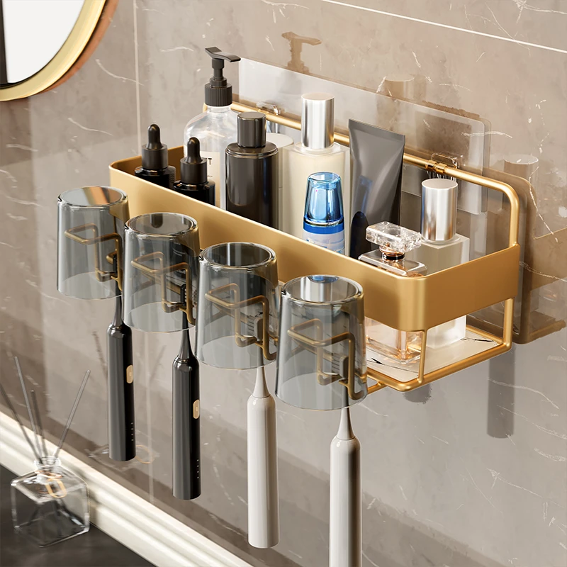 牙膏牙刷牙杯三件套放杯子的置物架置纳牙缸架子漱口杯挂墙式