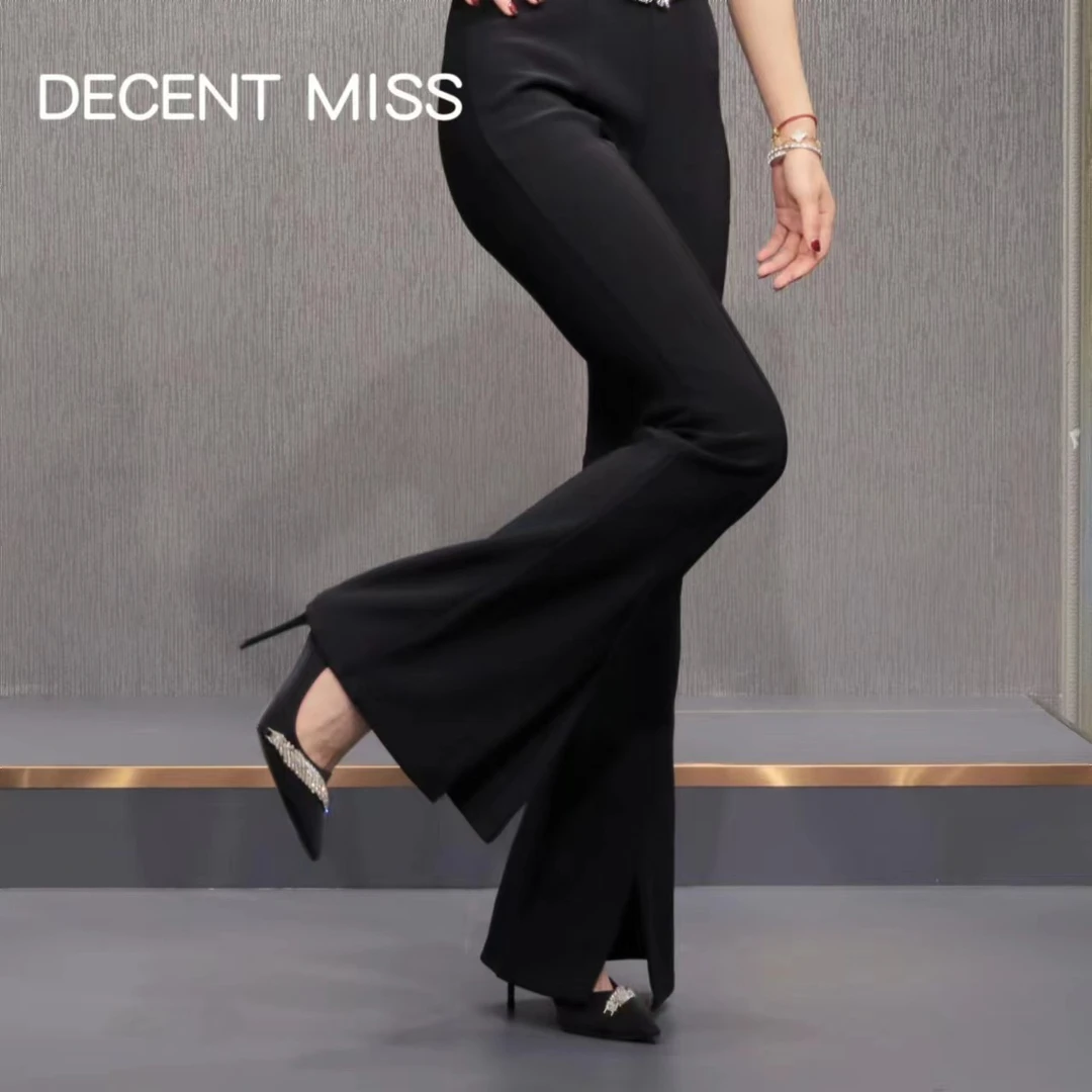 Decent miss高腰显瘦喇叭裤气质御姐范开叉长裤WH-256