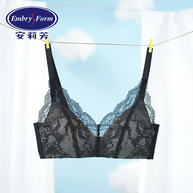 安莉芳法式蕾丝性感文胸大胸显小无钢圈大码调整型内衣女EBW0359