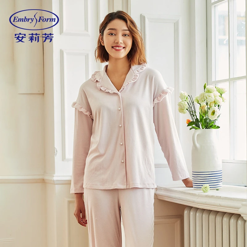 安莉芳保暖睡衣秋冬棉质莫代尔可外出长袖长裤家居服套装-EL00274