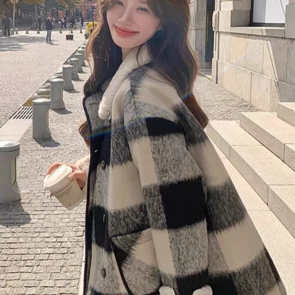 大姑推荐    黑白格加厚大衣外套中长款  1151-1200