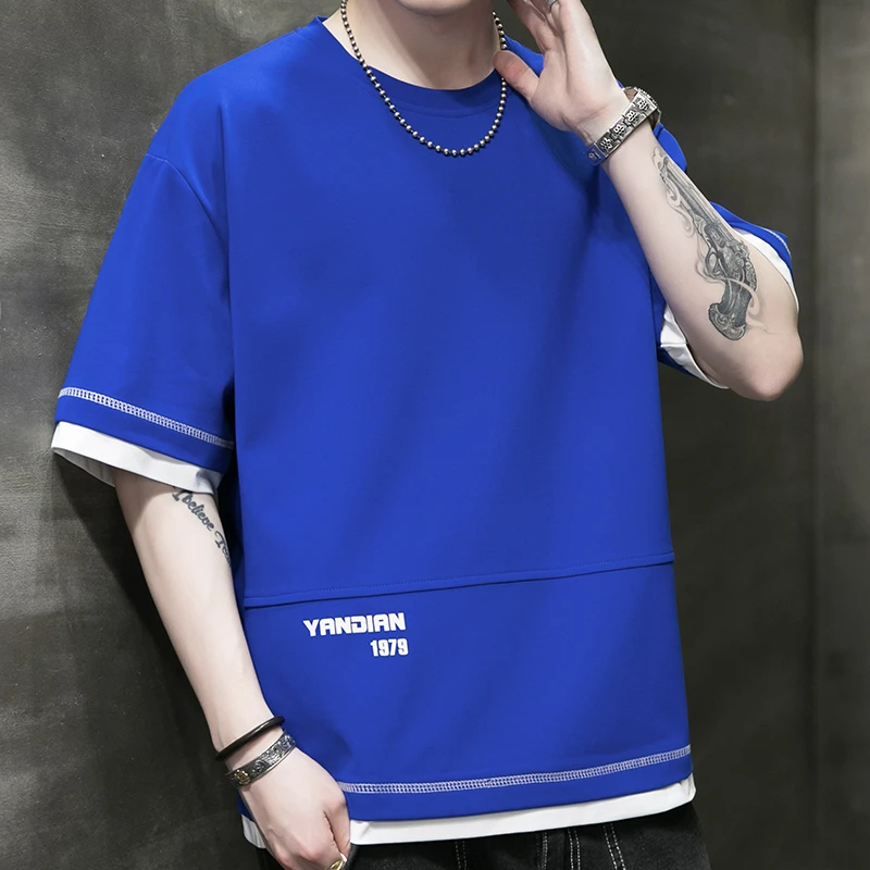 喆梵休闲假两件时尚短袖夏季百搭T恤男士t恤半袖薄款宽松潮流圆领