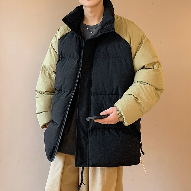 冬季立领棉服防风保暖休闲撞色拼接袖简约舒适百搭