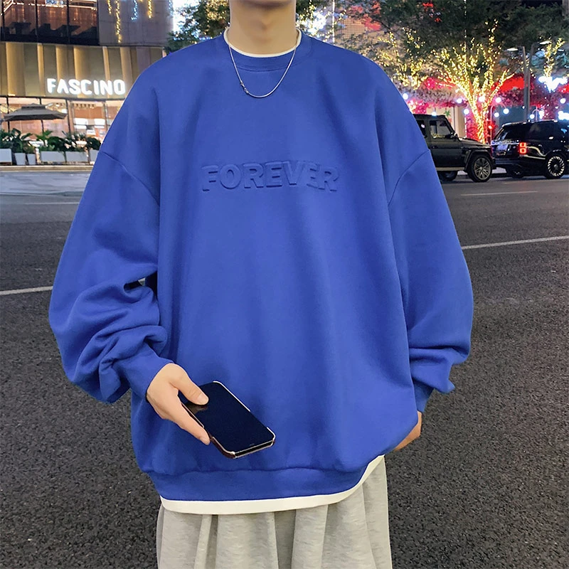 长袖假两件秋季ins韩版新款百搭圆领卫衣宽松休闲钢印字母喆梵