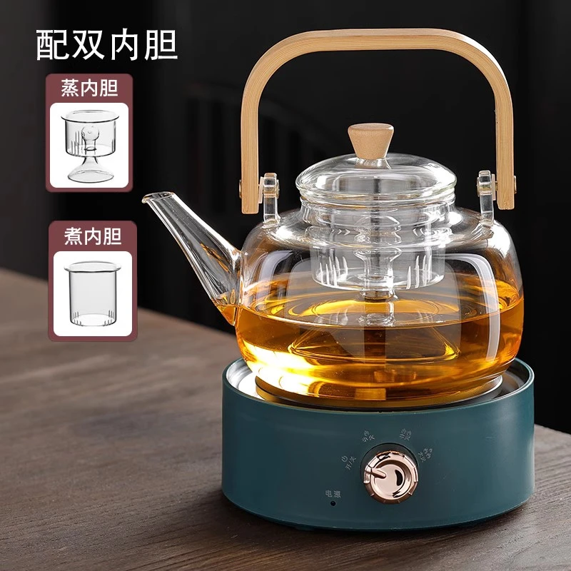 蒸煮一体玻璃茶壶0.9L大容量电陶炉加热全自动煮茶器烧水泡茶专用