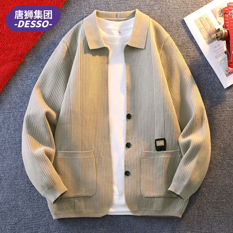唐狮集团DESSO开衫毛衣男秋冬新款青年高级感纯色翻领百搭针织衫