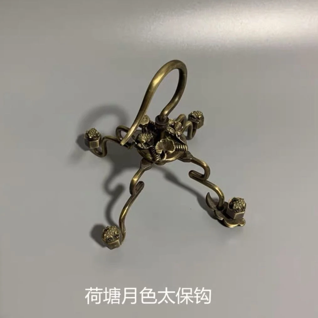 天津赵记黄铜荷塘月色三开圆鸟笼钩鸟具3.8粗一把