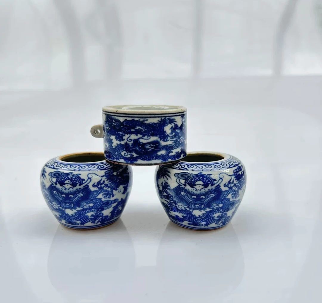 古泥青花龙行天下小鸟颠颏鸟食罐