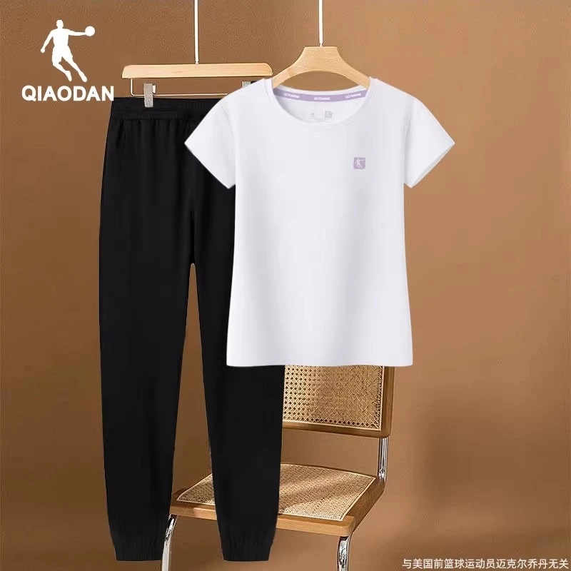 乔丹运动套装女士秋季2025新款跑步短袖长裤休闲装宽松显瘦运动服