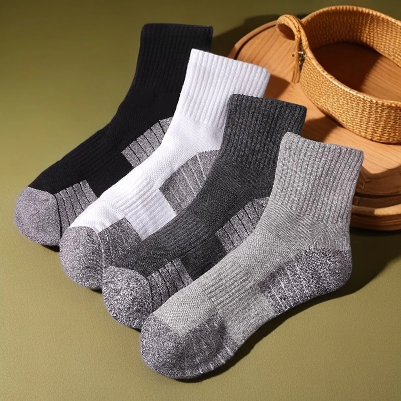 男士篮球跑步袜防臭棉袜户外运动中筒袜加厚毛巾底登山徒步袜吸汗