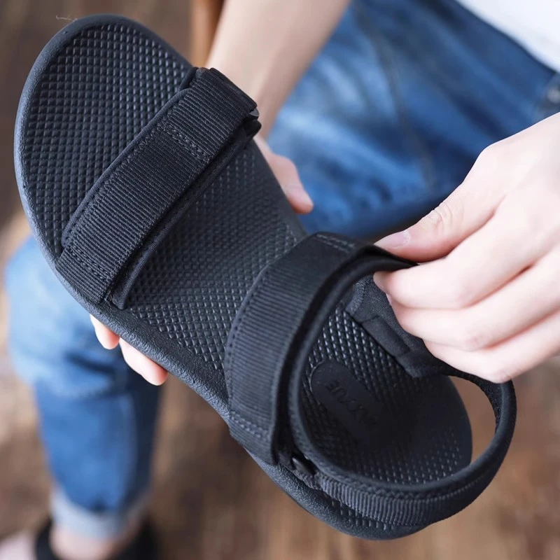 夏季新款软底凉鞋男士沙滩鞋橡胶罗马休闲青年学生魔术贴开车舒适