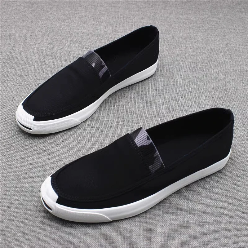 帆布鞋男一脚蹬乐福鞋新款透气男鞋子百搭休闲鞋低帮软底套脚布鞋