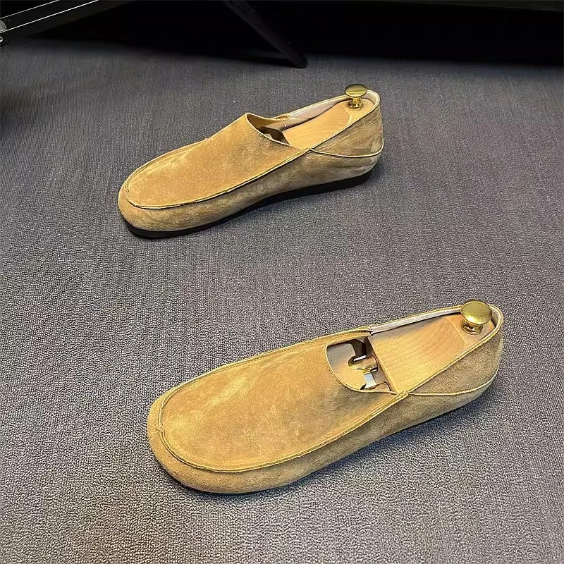 男鞋2024夏季新款精神小伙休闲运动一脚蹬网红百搭真皮豆豆驾车鞋