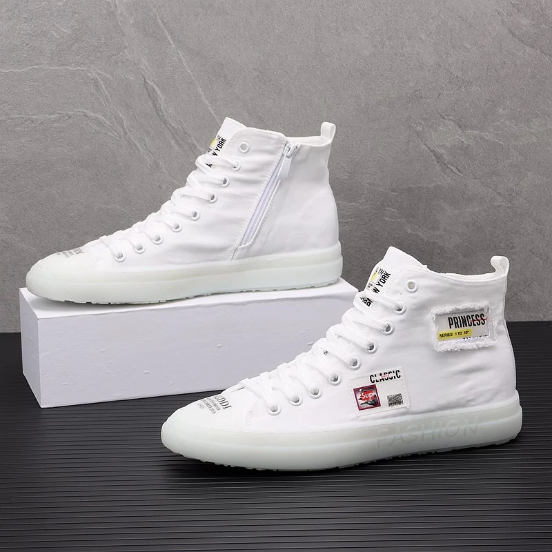 冬季高帮帆布小白鞋男韩版潮流系带增高透气休闲果冻鞋底运动板鞋