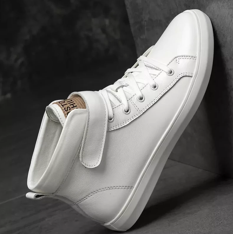 冬季加棉男鞋真皮板鞋中帮欧美牛皮休闲男鞋潮牌百搭高帮小白鞋男