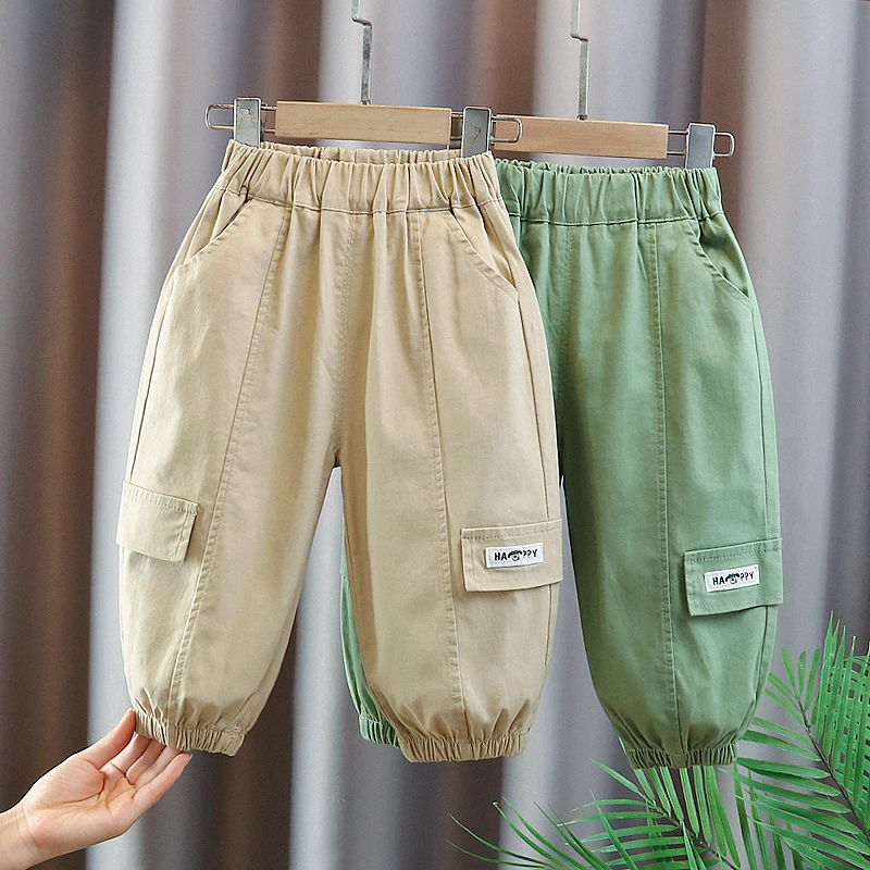 男童工装裤宽松春秋外穿男宝宝休闲裤韩版儿童束脚长裤男童运动裤