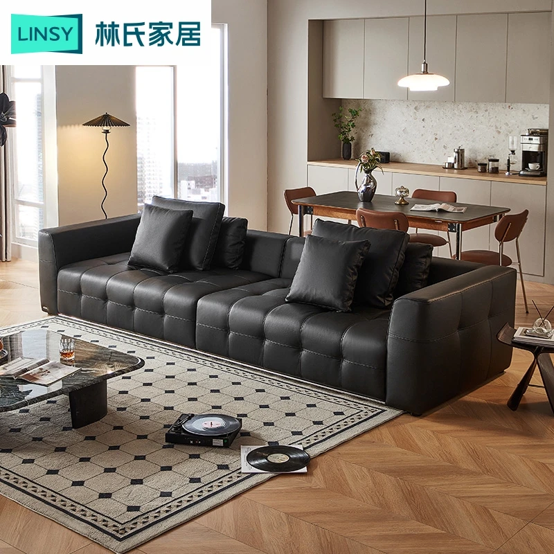 【严选】林氏家居HY劳伦斯沙发大黑牛真皮客厅2024新款黑色PS525