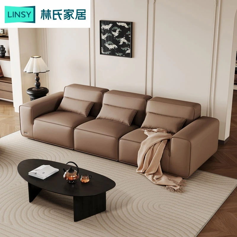 林氏家居HY大黑牛真皮沙发客厅豆腐块直排家具PS889