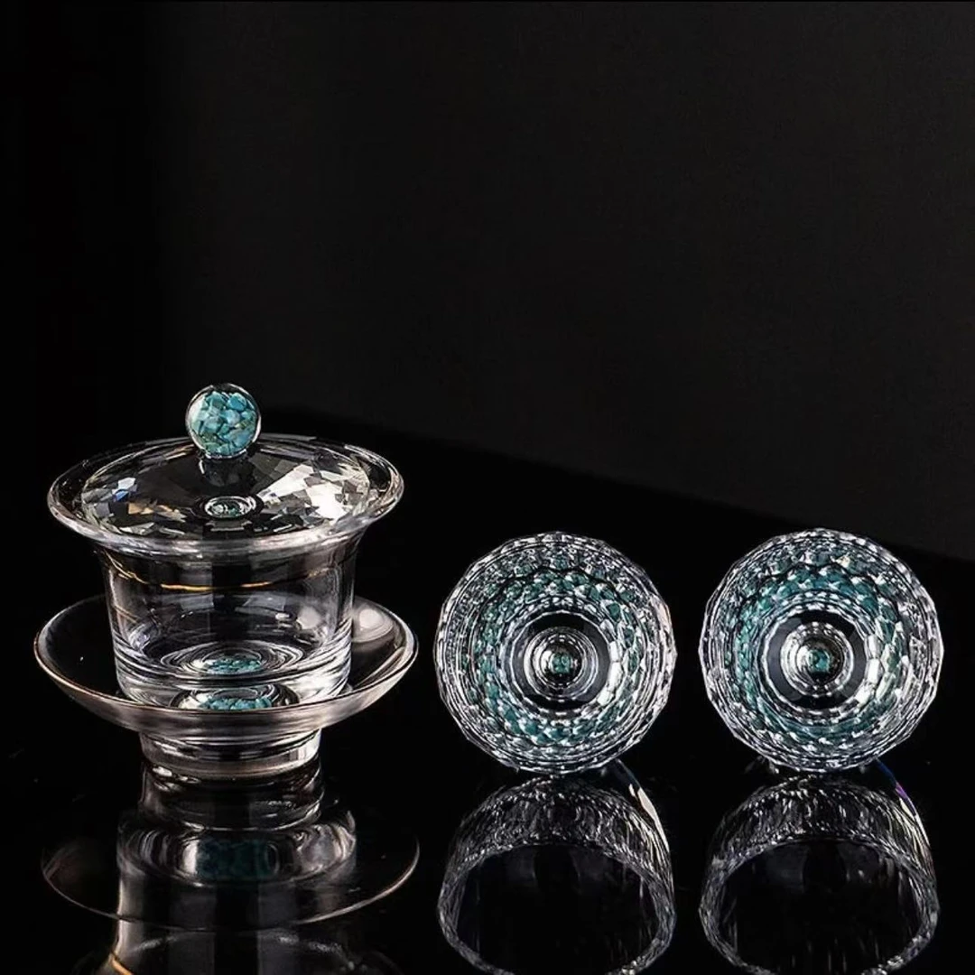 水晶盖碗套装一盖碗两茶杯@@5570