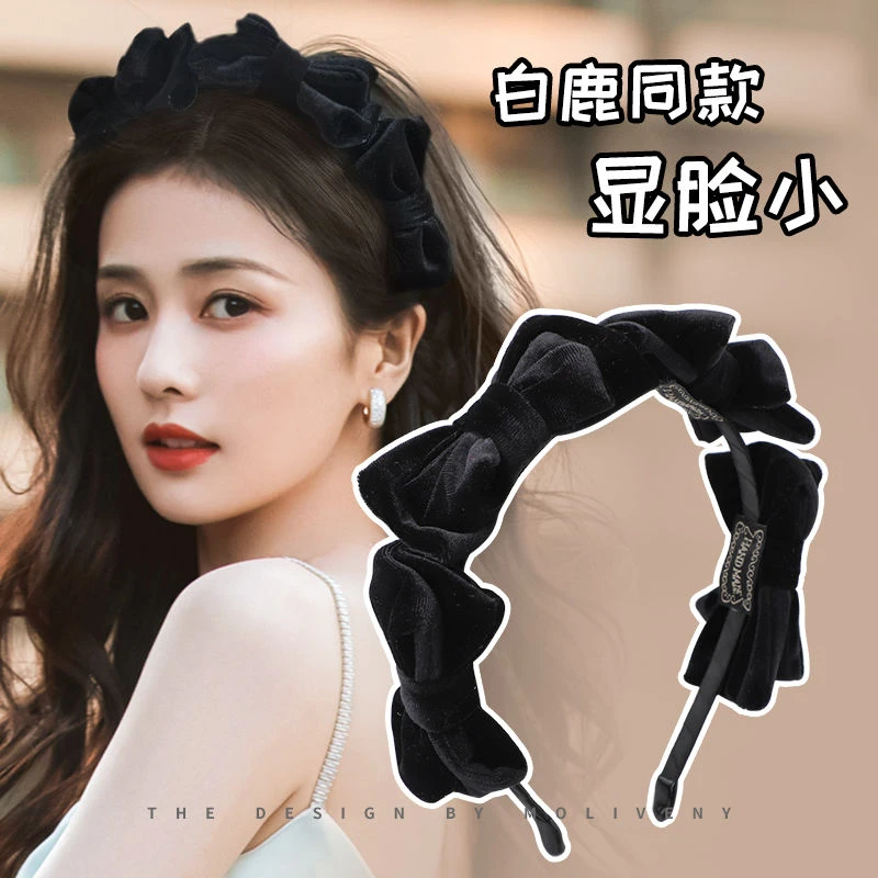 百搭超仙气质黑色丝绒蝴蝶结发饰发箍女款高颅顶网红头洗脸压发发