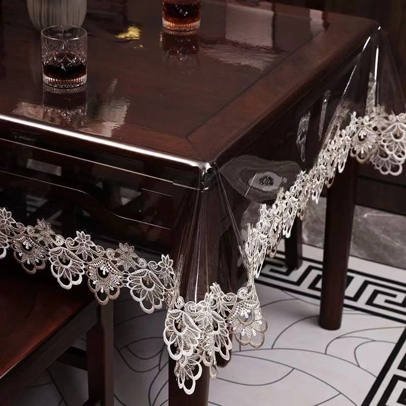 客厅PVC防水防油免洗玻璃透明桌垫防烫水晶板餐桌茶几台布蕾丝