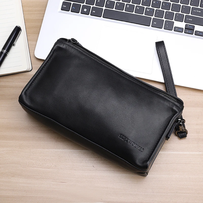 七匹狼男士手拿包真皮2024新款大容量软牛皮手包男手抓包手提钱包