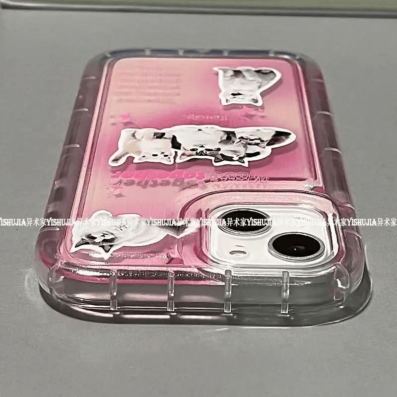 透粉色三只可爱小猫苹果12/14Pro手机壳iPhone13气囊12promax女11