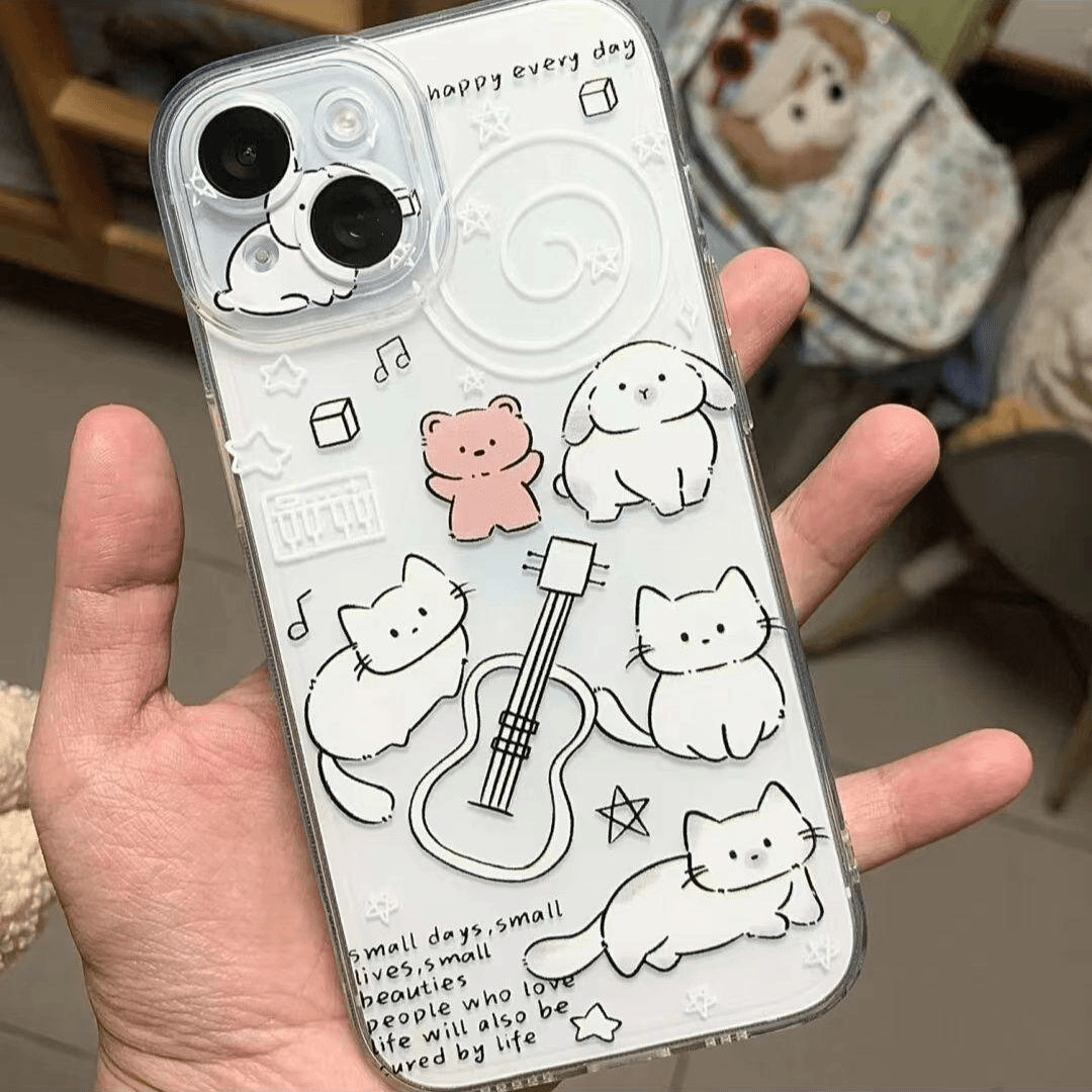 吉他音乐小猫13手机壳I5promax防摔xs/xr透明14pro新款11/1Zpro软