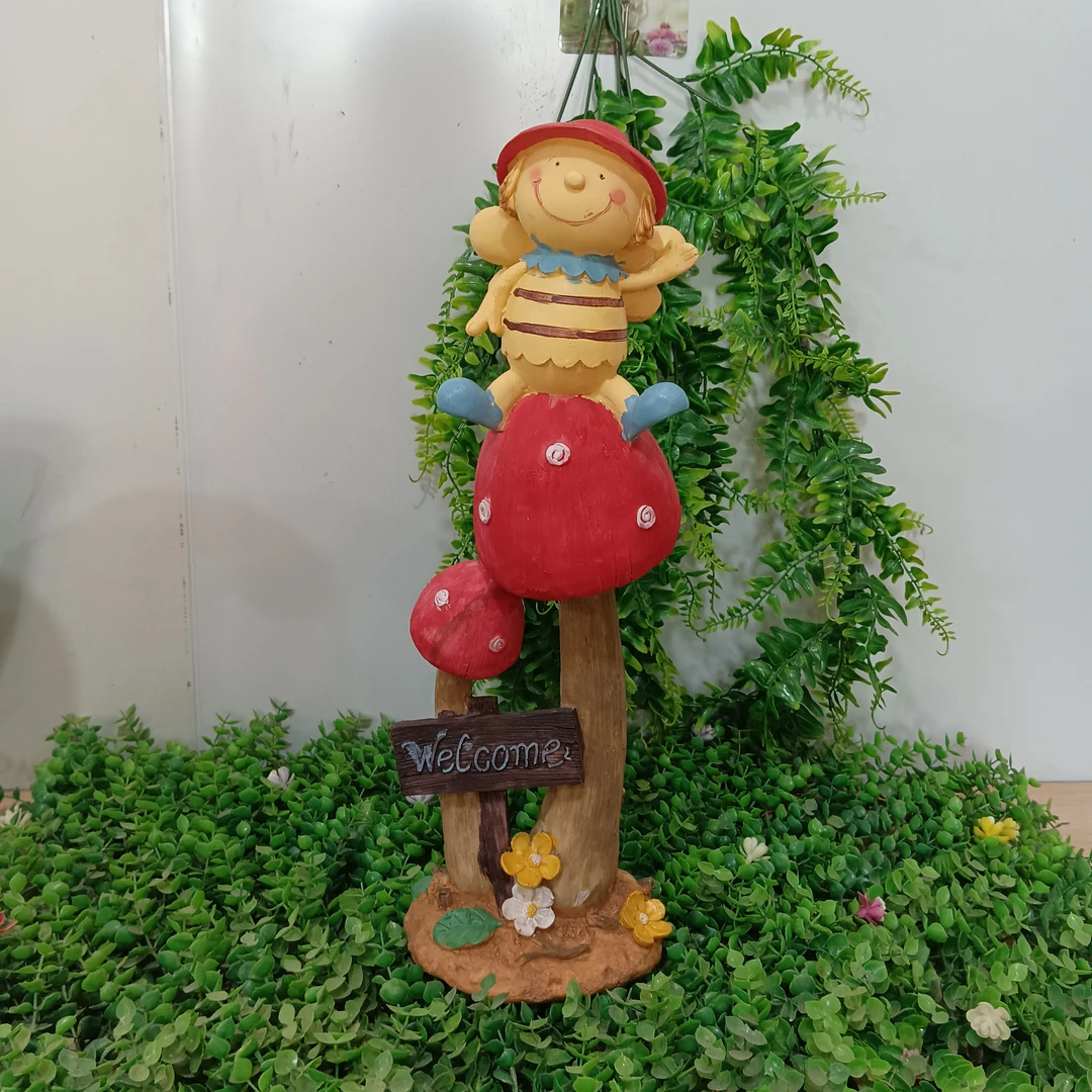 户外花园庭院装饰品摆设美式乡村田园蜜蜂坐蘑菇工艺品摆件