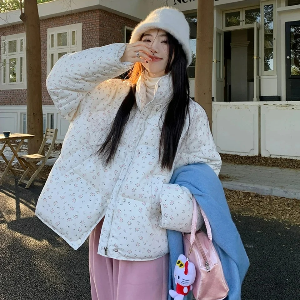 美式短款奶fufu碎花面包棉服女冬季oversize宽松保暖加厚外套棉衣