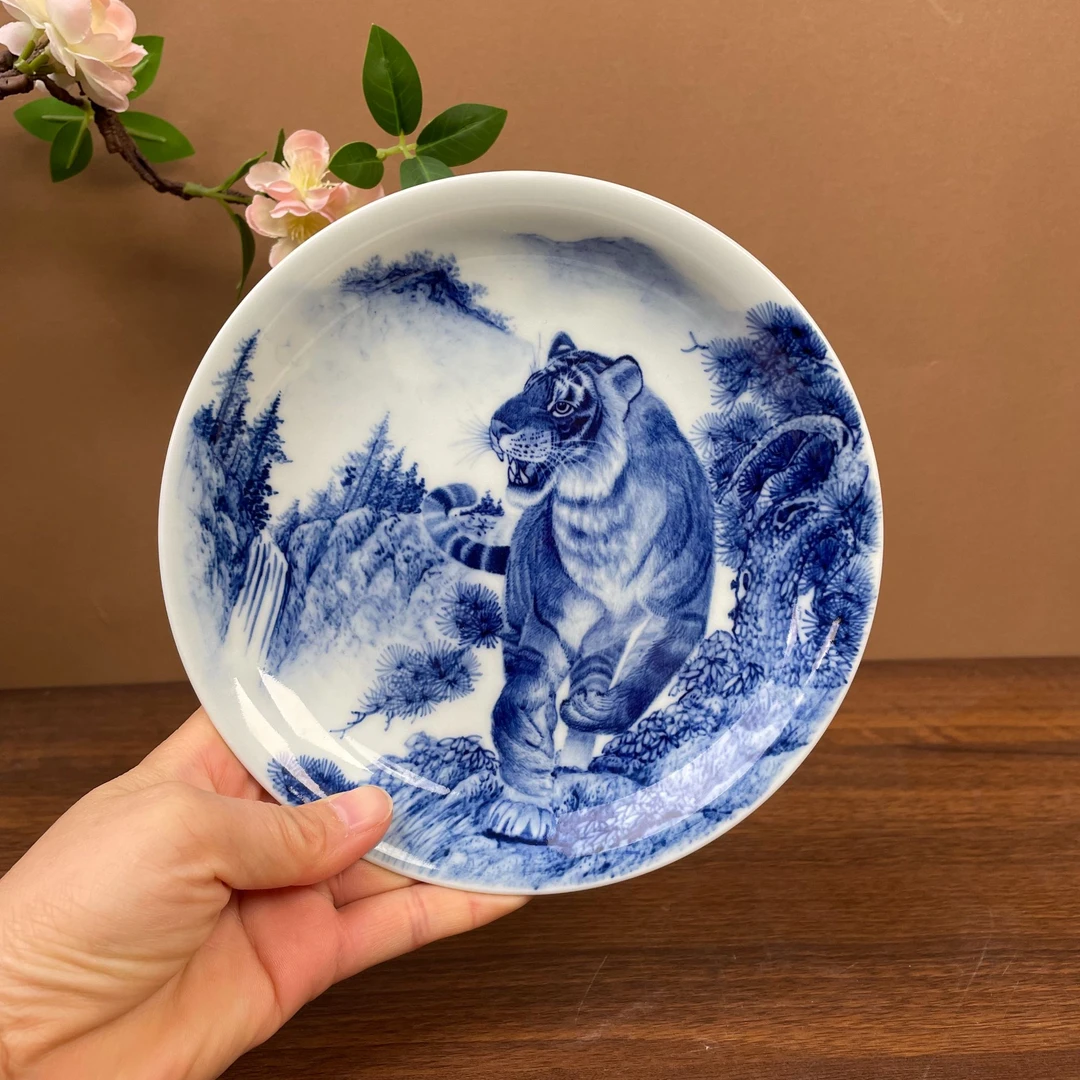【彧兮竹】生肖老虎壶承 手工手绘景德镇茶具 直径16.6cm