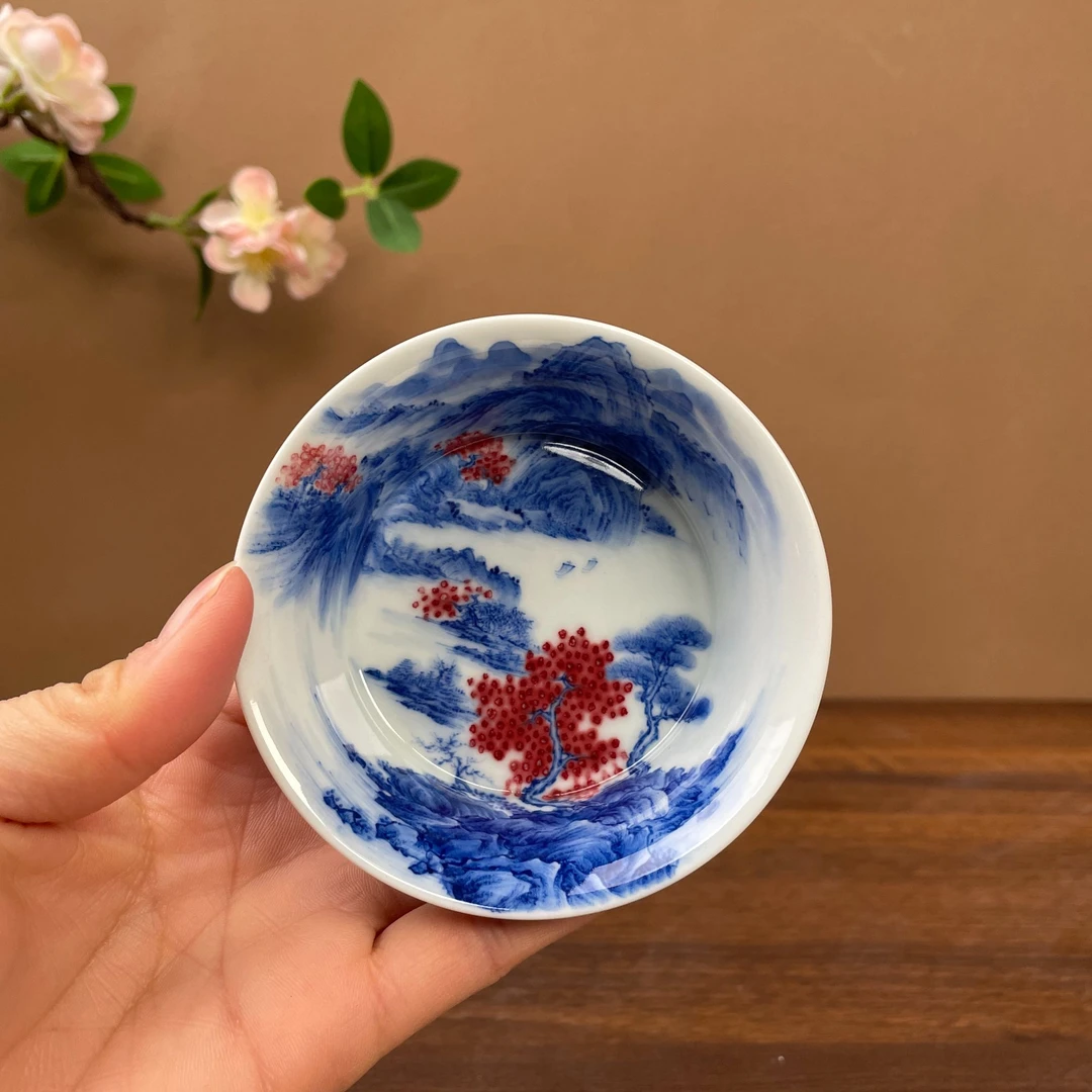 【望月御品】花溪渔隐图釉里红山水杯手工景德镇茶具 容量80毫升