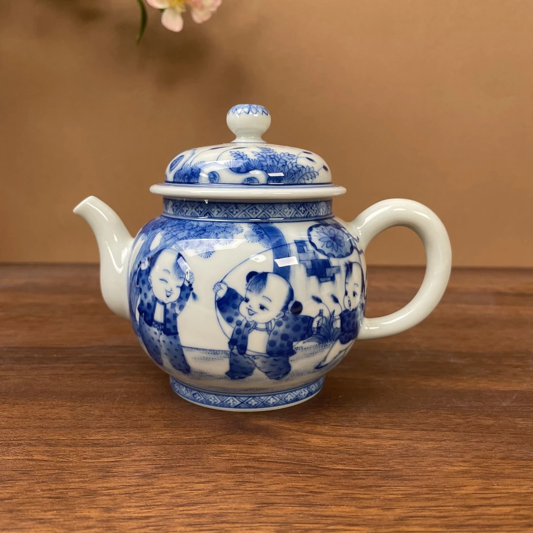 【九茗柴窑】童子人物宫灯壶 手工手绘景德镇茶具 容量240毫升