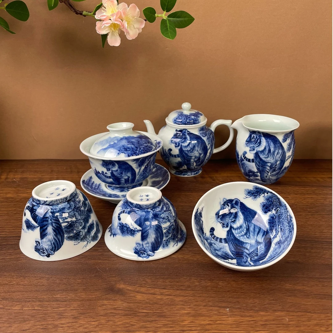 【彧兮竹柴窑】老虎生肖 主人杯壶承手绘景德镇茶具盖碗160毫升