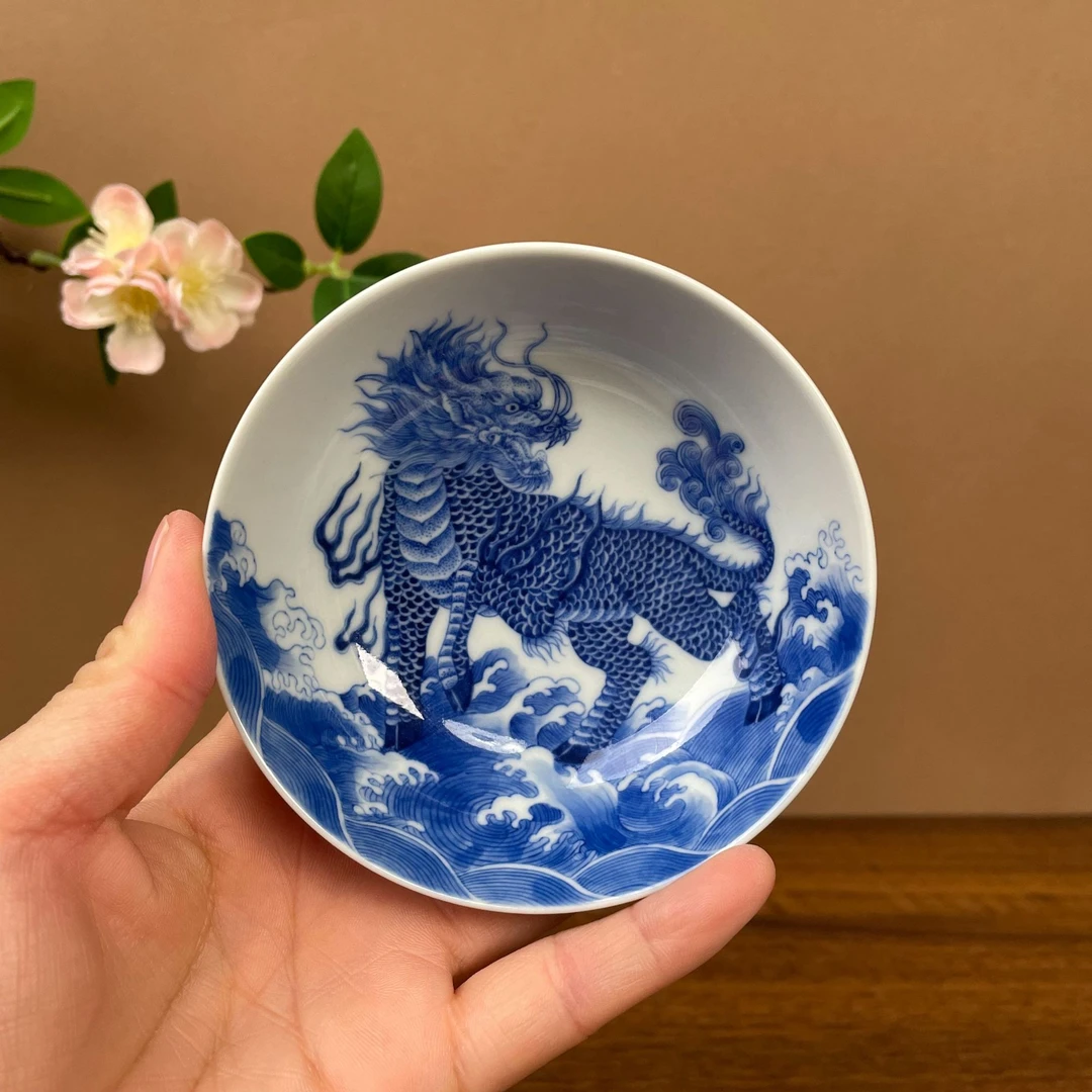 【记石柴窑】麒麟重工普洱杯 手工手绘景德镇茶具容量80毫升