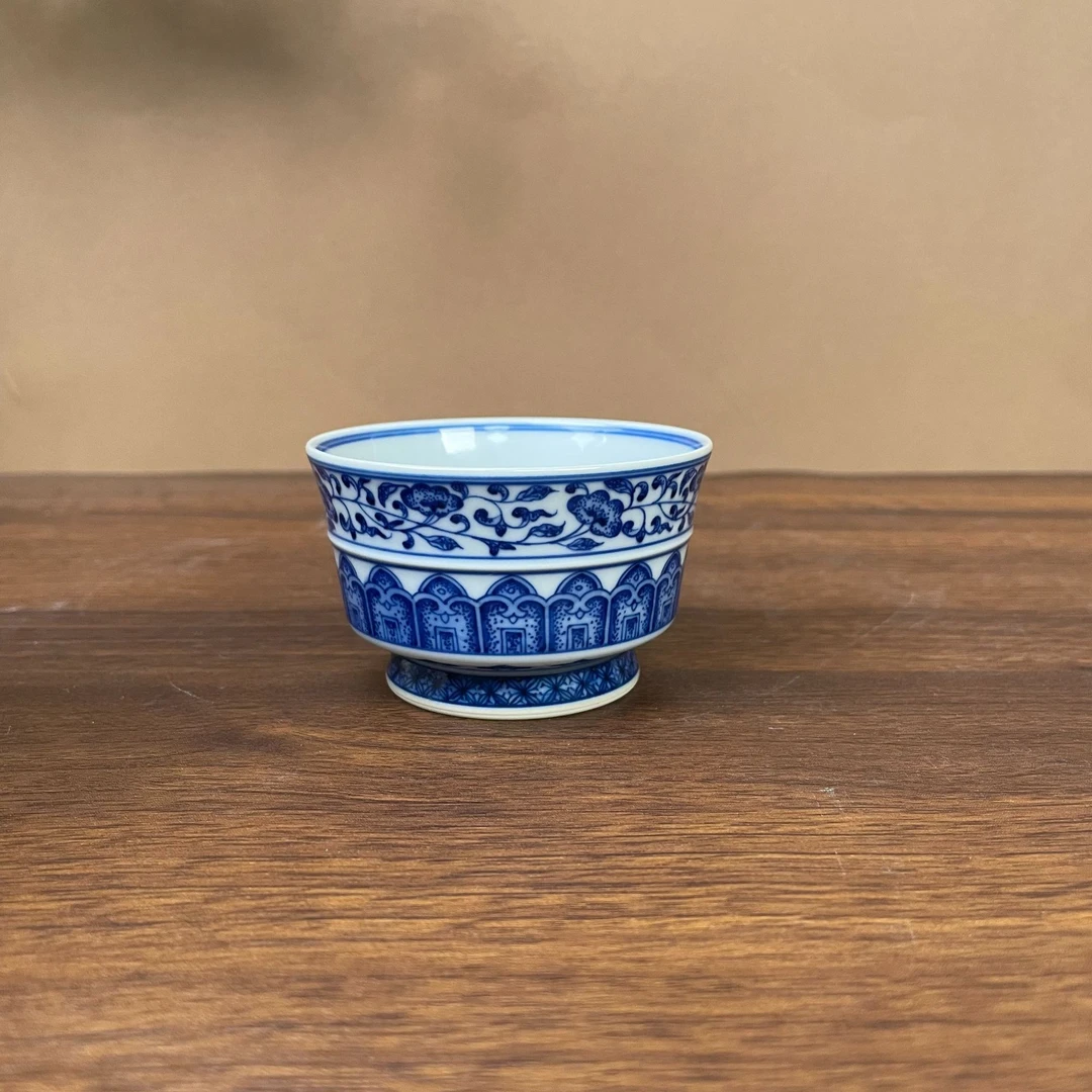 【记石柴窑】缠枝莲竹节杯手工手绘景德镇茶具 容量80毫升