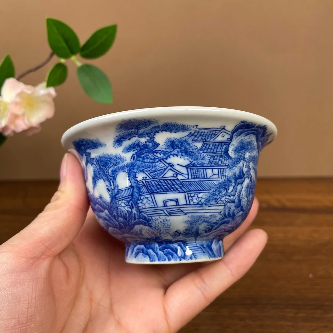 【九茗柴窑】山水压手杯 手工手绘 景德镇茶具 容量100毫升