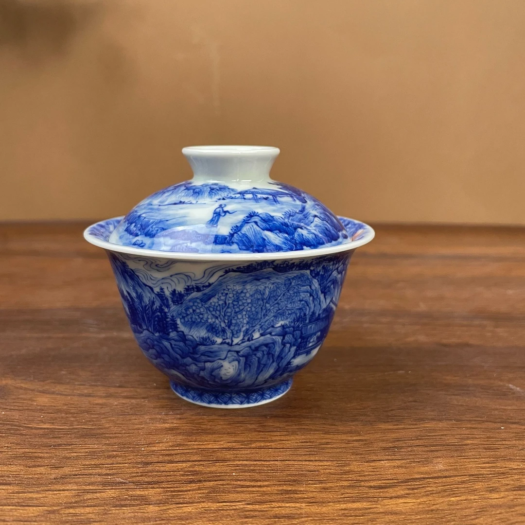 【玄泽】重工国画山水书法二才盖碗手绘 景德镇茶具 容量120毫升