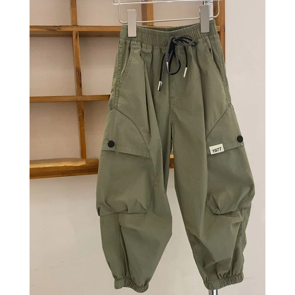 2024新款绿色工装裤女美式复古直休闲街头风束脚九分裤小众设计感