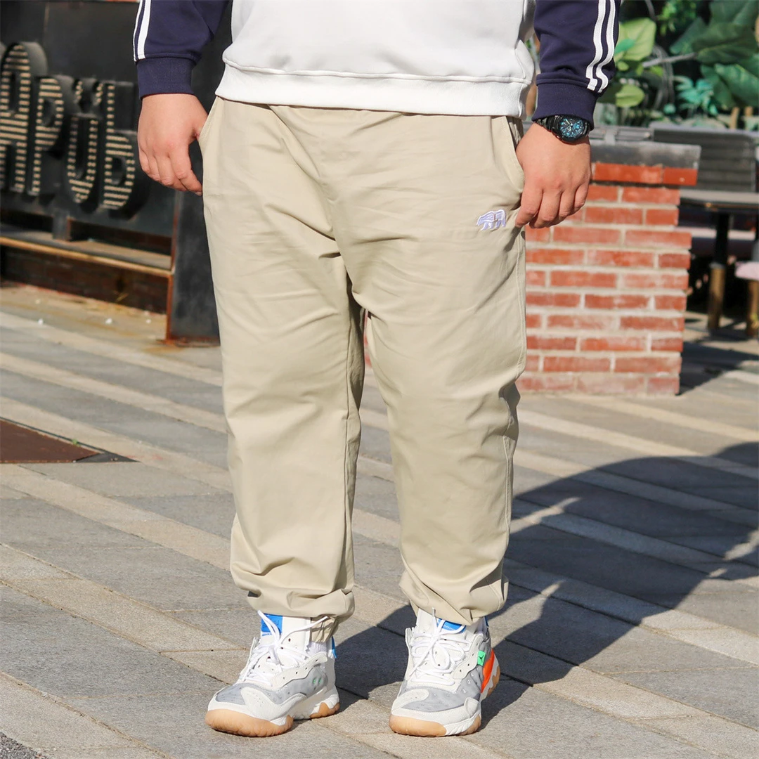 TREC镭创/原创 薄款微弹大码宽松熊刺绣男士纯棉可束脚休闲长裤